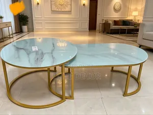 2 in 1 White Marble Nesting Coffee Table – Modern Glass Effect
