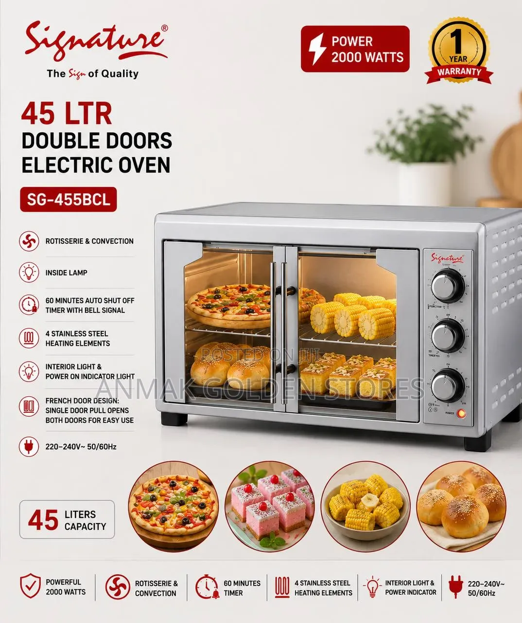Signature 45 LTR Double Doors Electric Oven