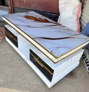 Executive White Coffee Table With Marble Topping