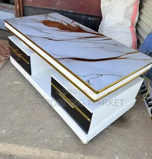 Executive White Coffee Table With Marble Topping