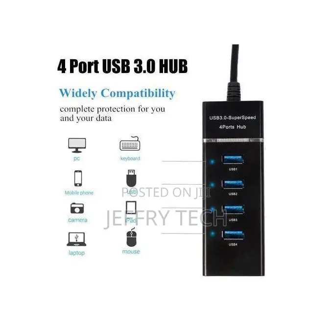 Usb Hub 3.0 Super-Speed 30cm for Desktop Laptop 4port-Black