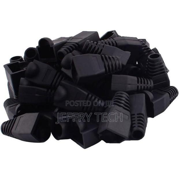 Rj45 Cable Connector Cover, Soft Plastic, Cat6, Cat6e, 100-Pack, Black
