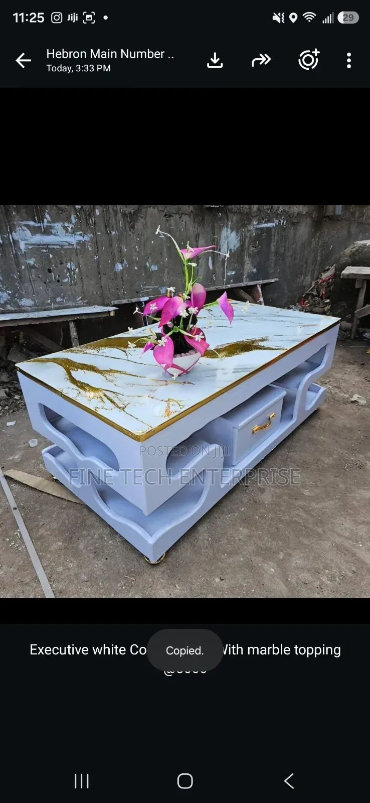 Executive White Coffee Table With Marble Topping