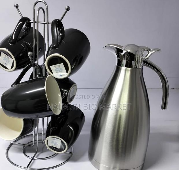Black Flask Set 6 PCS Black Mugs1 Pc Silver Flask