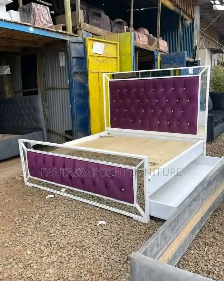 White Purple Storage Bed
