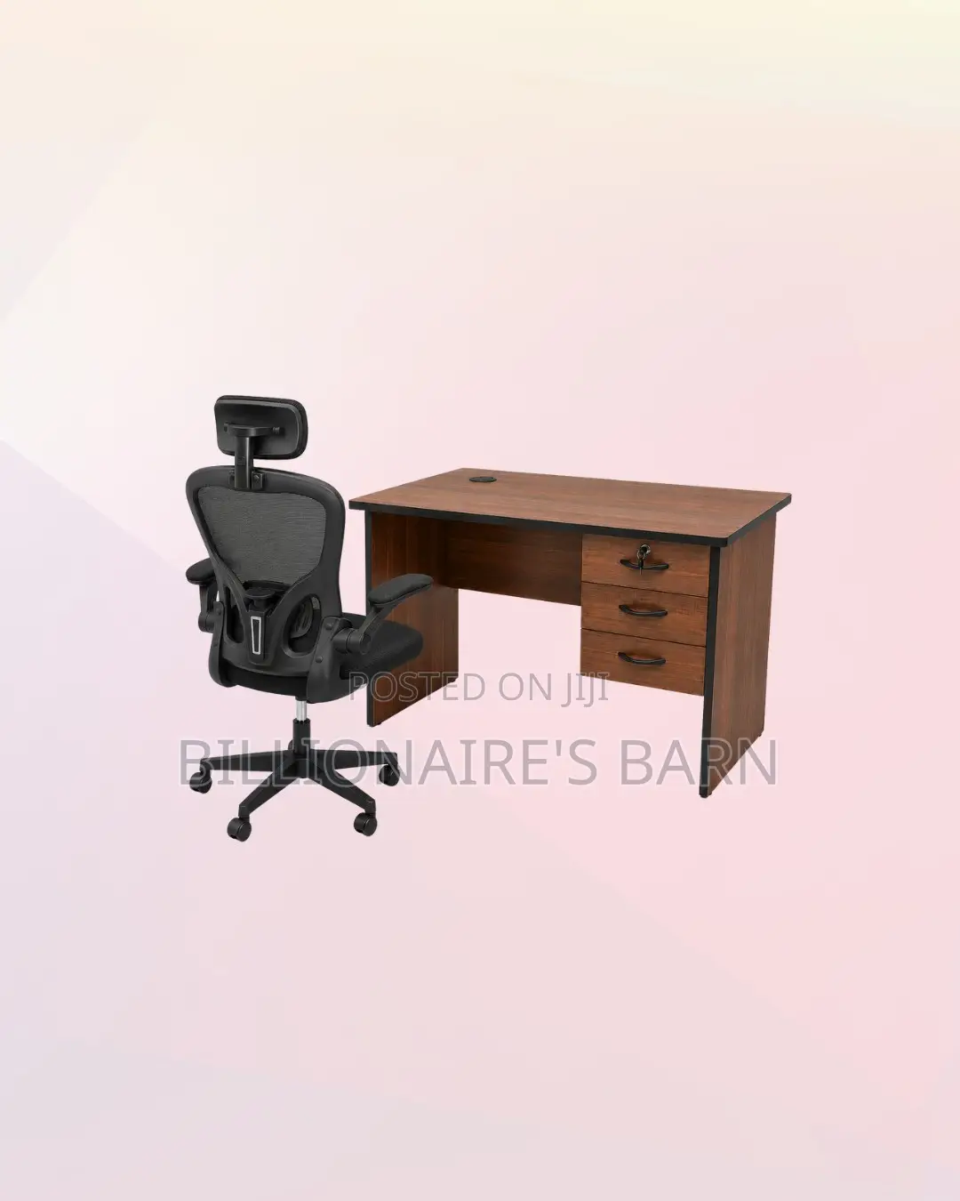 Practical 1m Desk and Black Flip-Up Arms Chair for Compact Spaces
