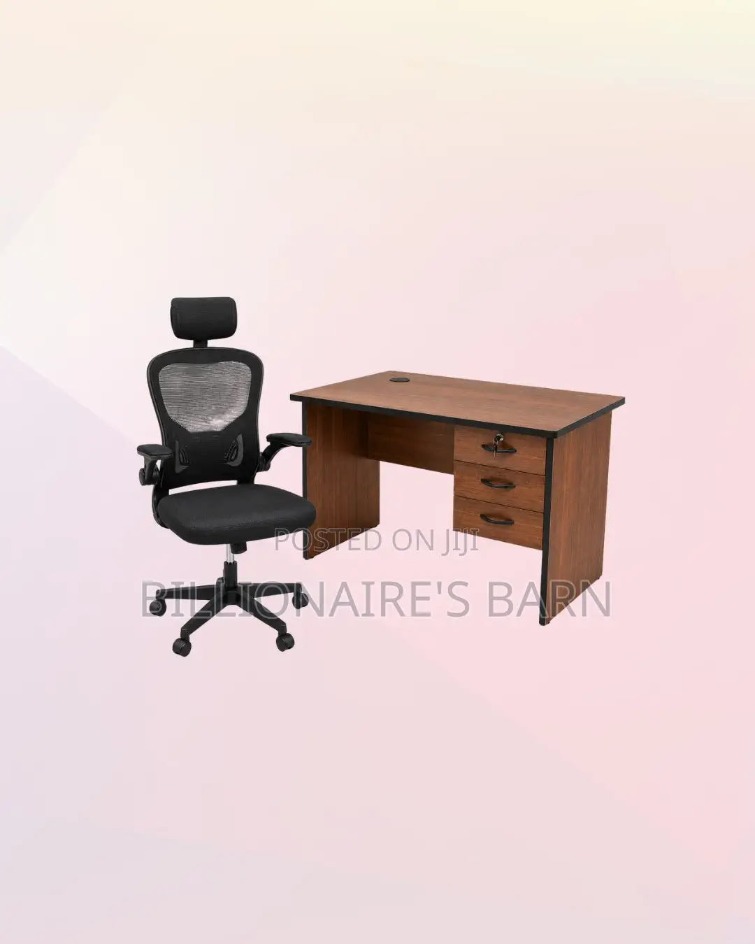 Practical 1m Desk and Black Flip-Up Arms Chair for Compact Spaces