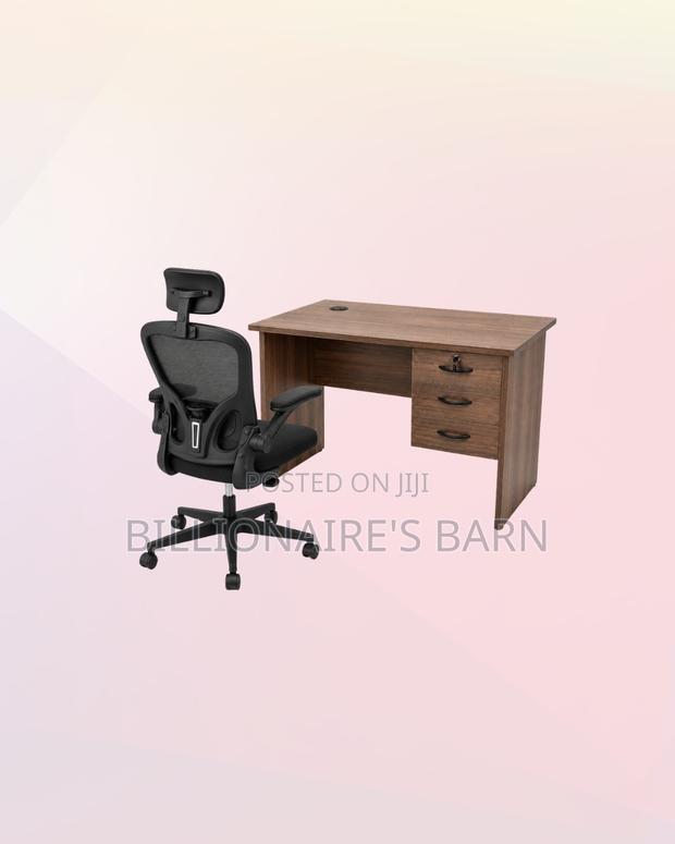 Practical 1m Desk and Black Flip-Up Arms Chair for Office Corners - main view