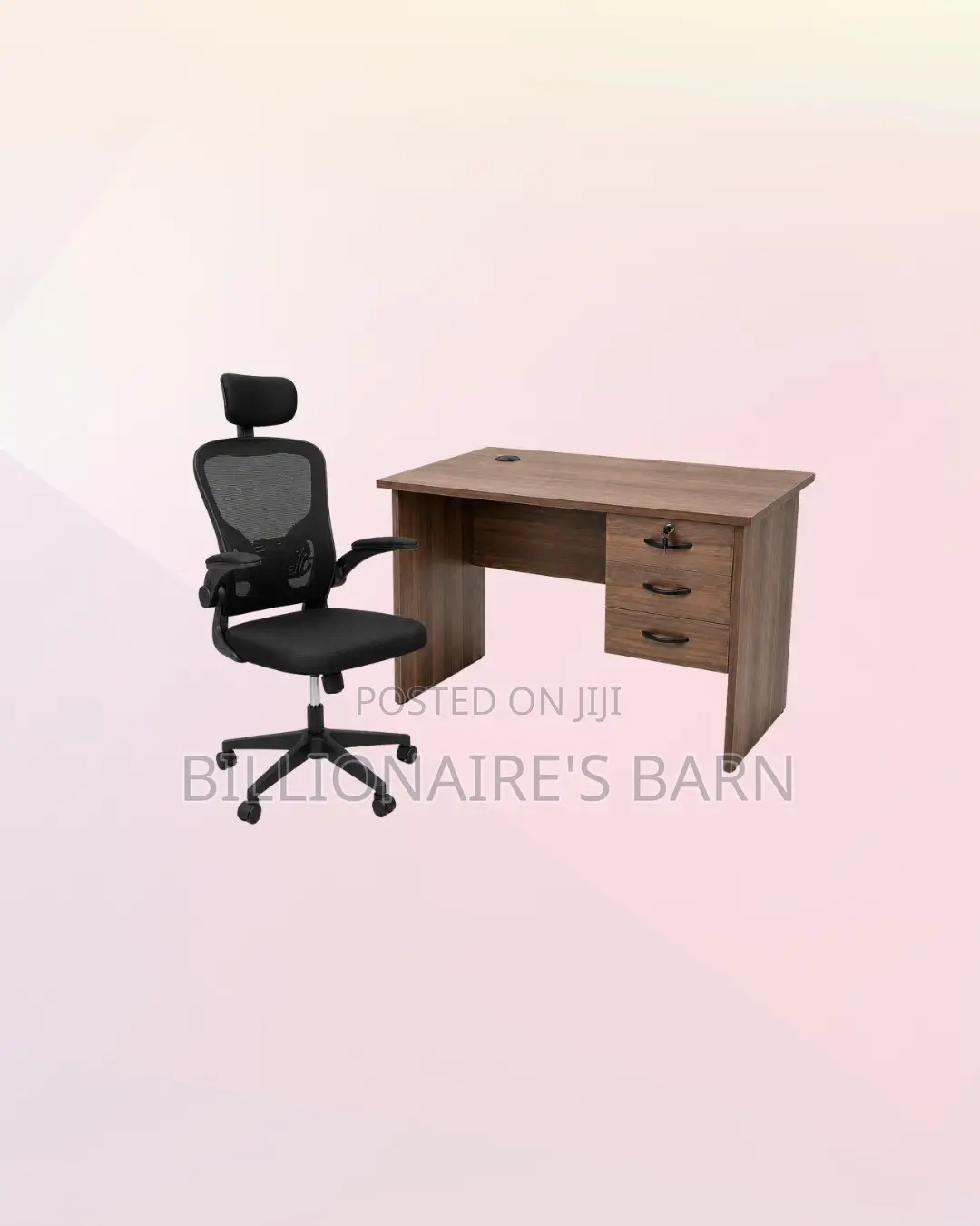 Practical 1m Desk and Black Flip-Up Arms Chair for Office Corners
