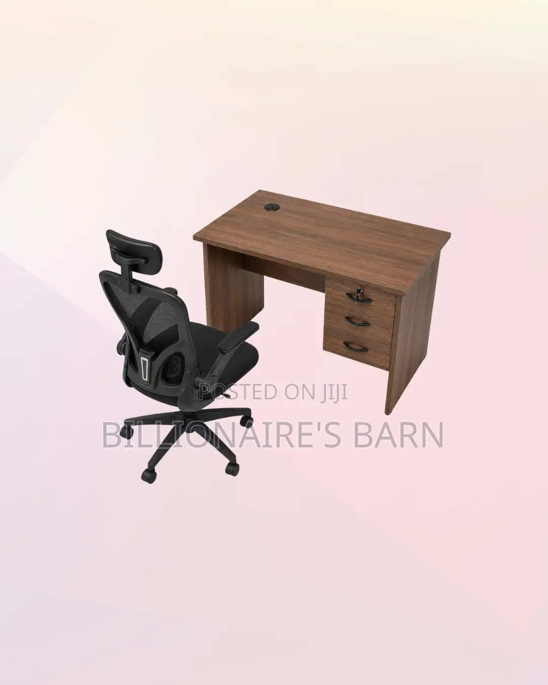 Practical 1m Desk and Black Flip-Up Arms Chair for Office Corners