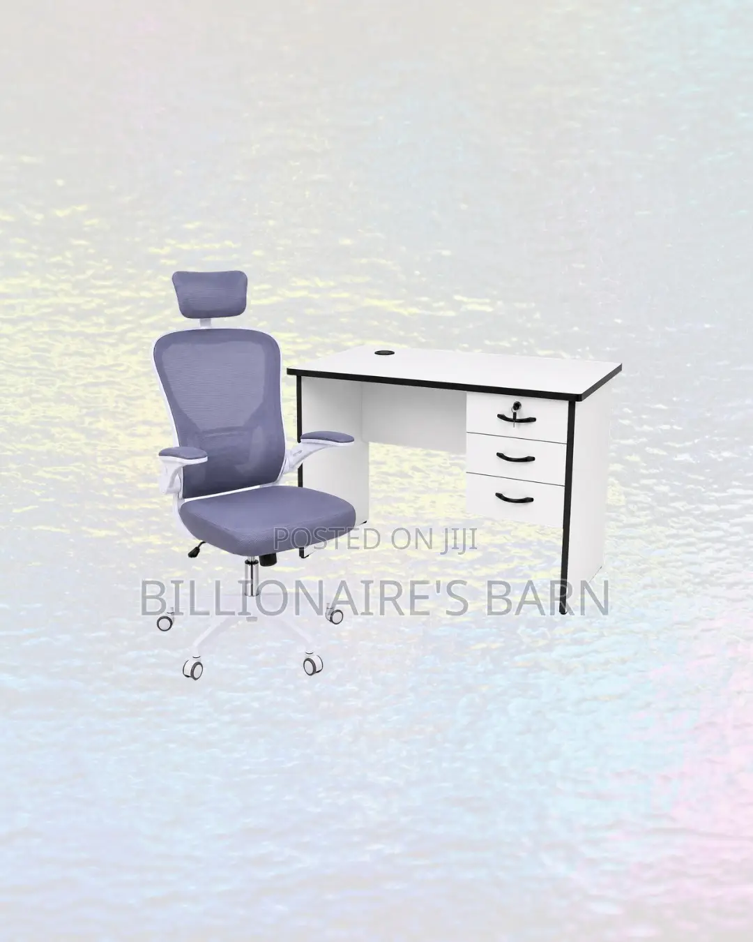 Practical 1m Desk and White Flip-Up Arms Chair for Office Routines