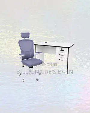 Practical 1m Desk and White Flip-Up Arms Chair for Office Routines