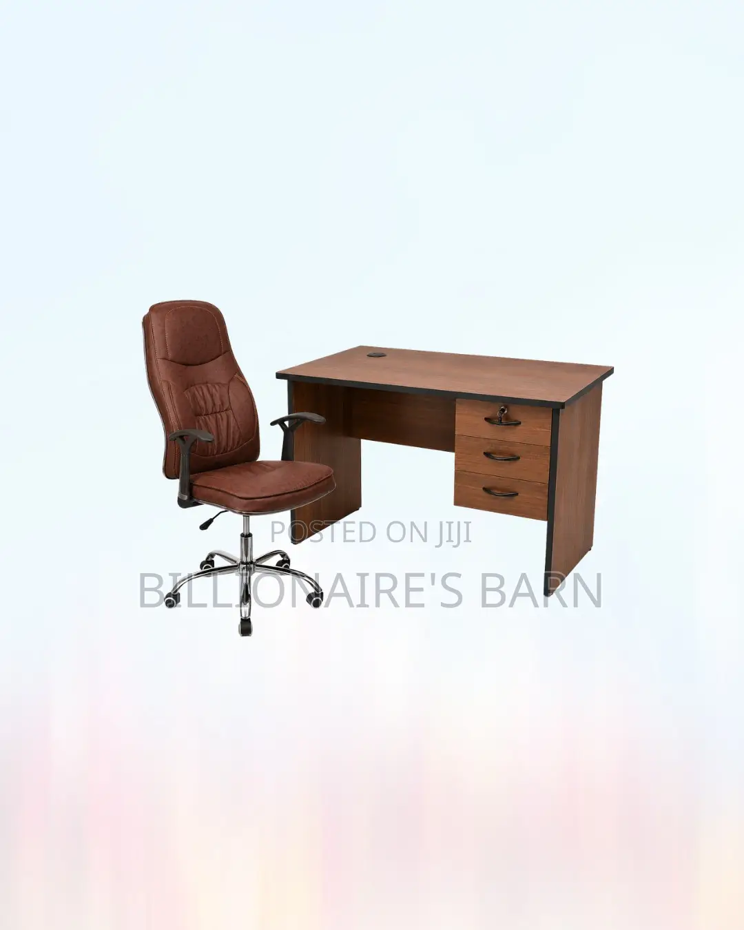 Practical 1m Desk and Brown Executive Leather Chair for Daily Tasks