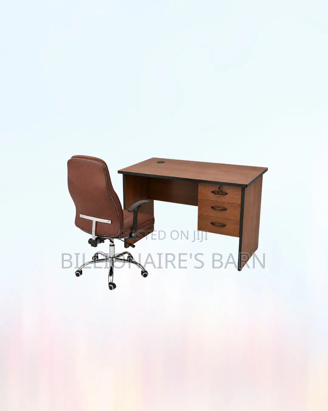 Practical 1m Desk and Brown Executive Leather Chair for Daily Tasks