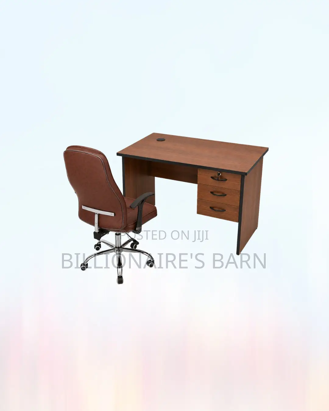 Practical 1m Desk and Brown Executive Leather Chair for Daily Tasks