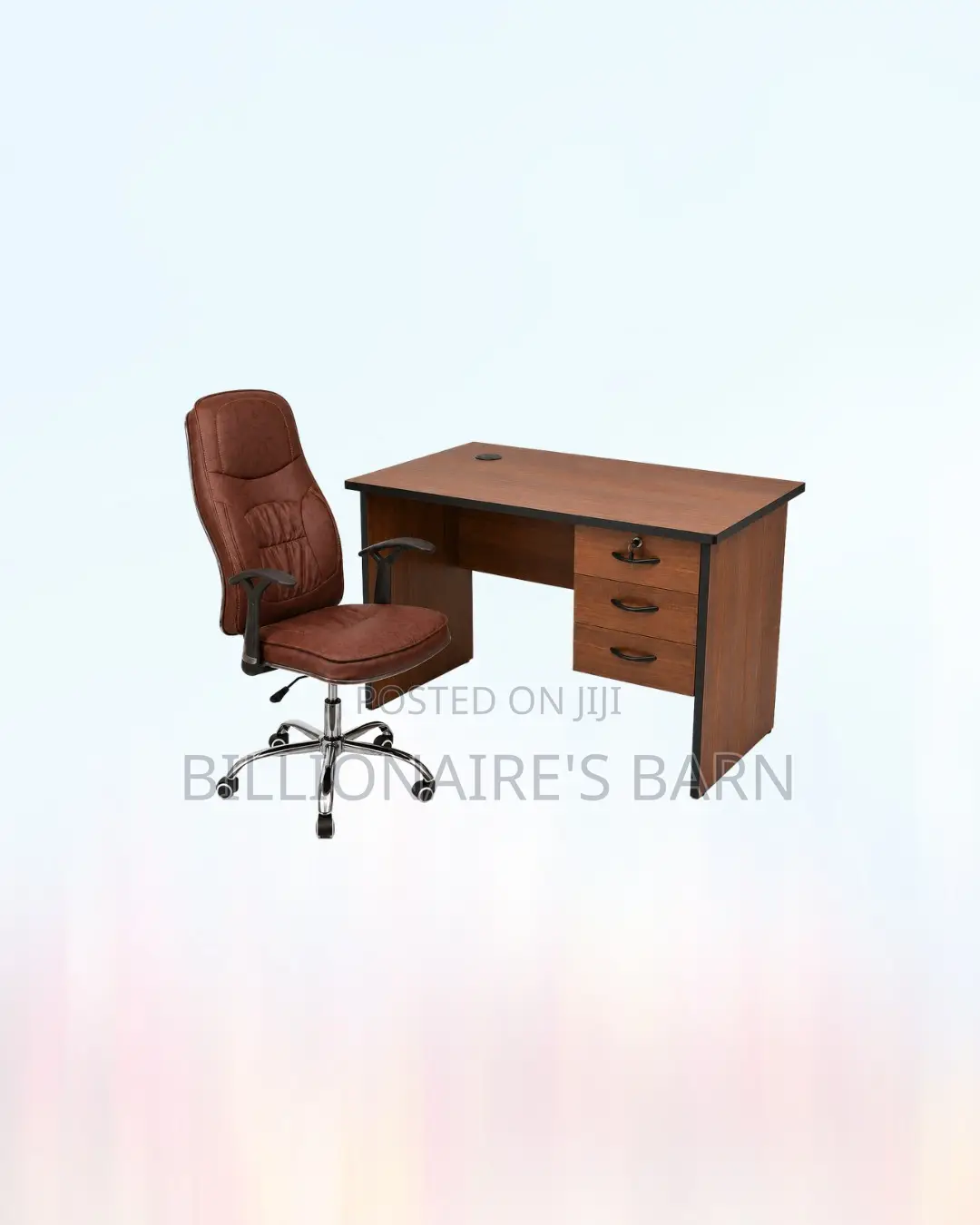Practical 1m Desk and Brown Executive Leather Chair for Daily Tasks