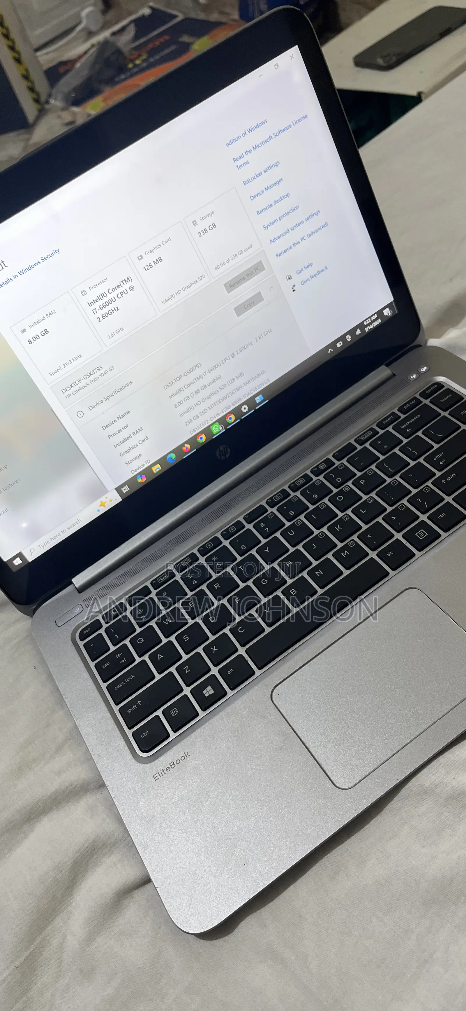 Laptop HP EliteBook 1040 G3 8GB Intel Core i7 SSD 256GB