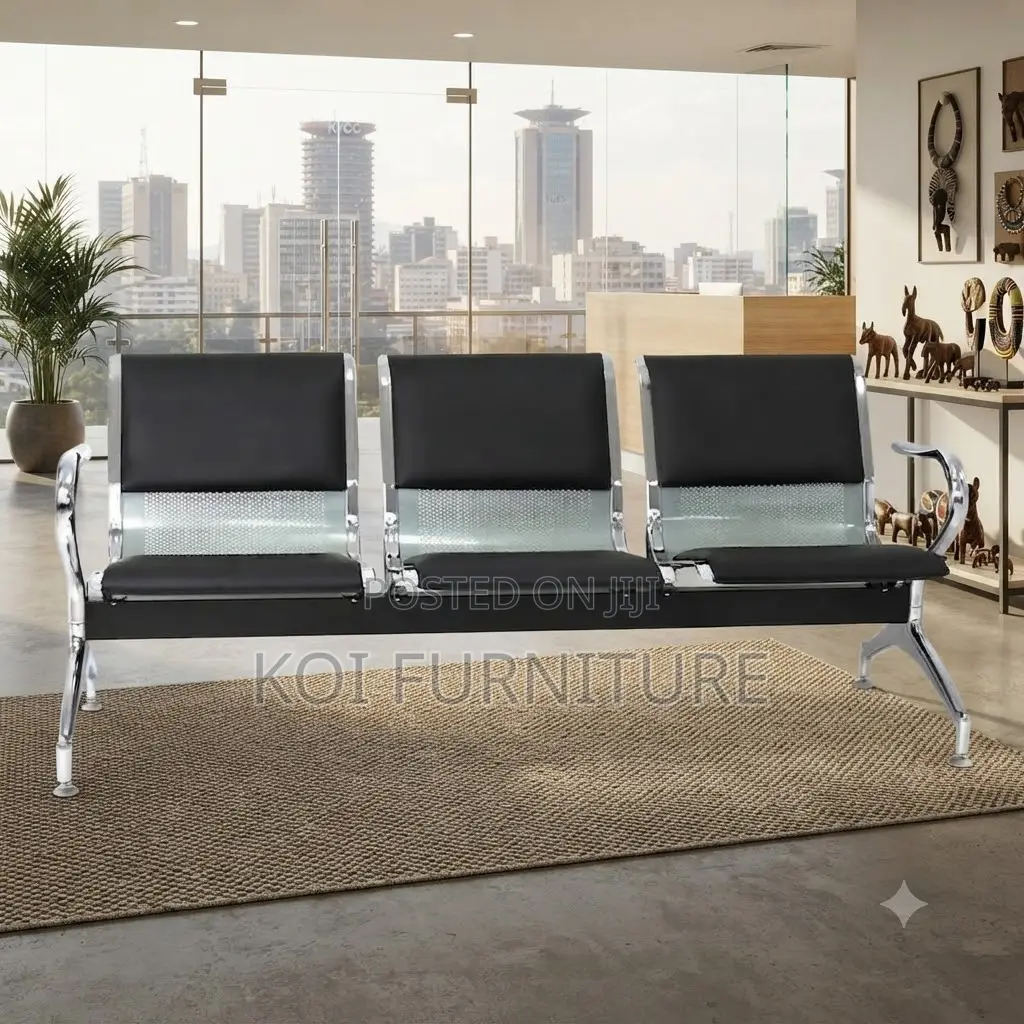 Office Benches; Three Seaters Reception Bench With Leather Cushion