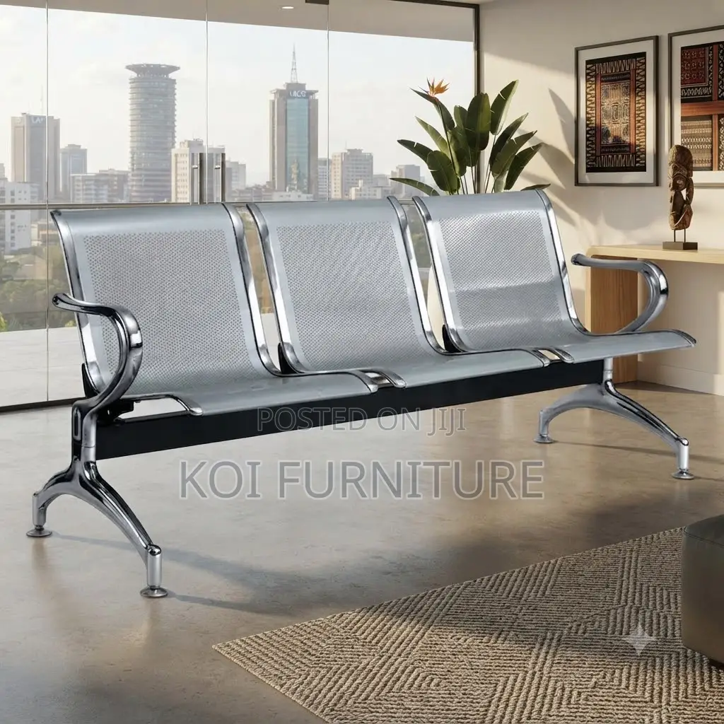 Office Benches; Three Seaters Reception Bench With Leather Cushion