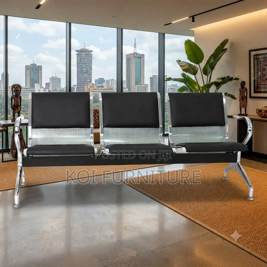 Office Benches; Three Seaters Reception Bench With Leather Cushion