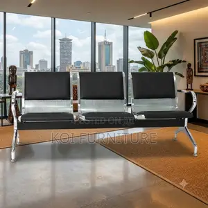 Office Benches; Three Seaters Reception Bench With Leather Cushion