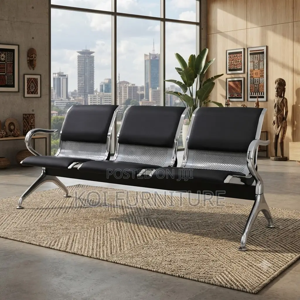 Office Benches; Three Seaters Reception Bench With Leather Cushion