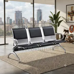 Office Benches; Three Seaters Reception Bench With Leather Cushion