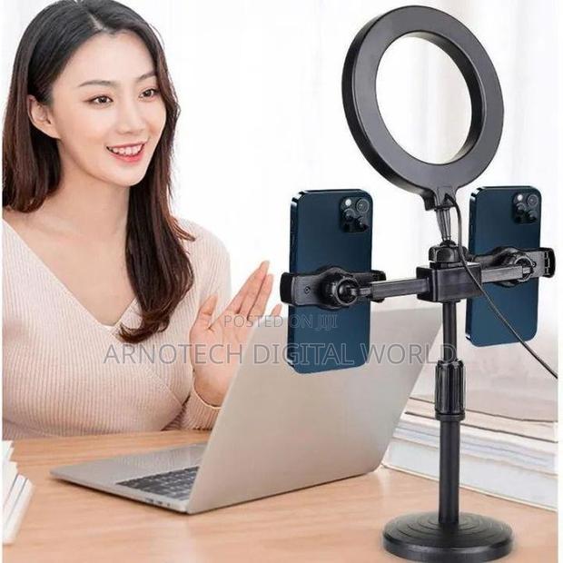 Desktop Ring Light With Dual Phone Holder Adjustable Tripod Stand