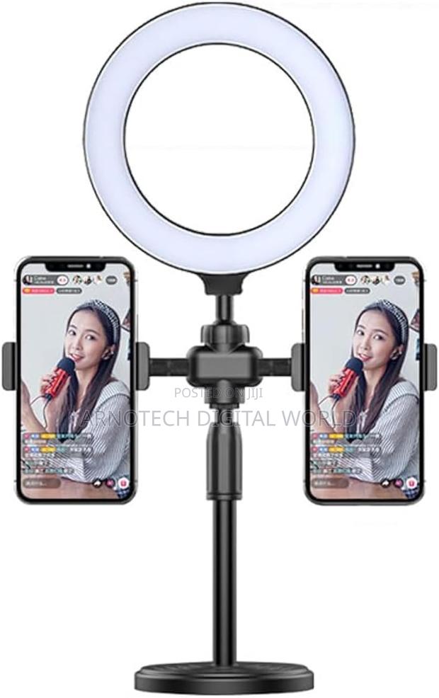 Desktop Ring Light With Dual Phone Holder Adjustable Tripod Stand - thumbnail 2