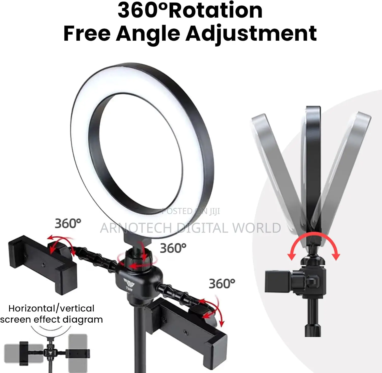 Desktop Ring Light With Dual Phone Holder Adjustable Tripod Stand