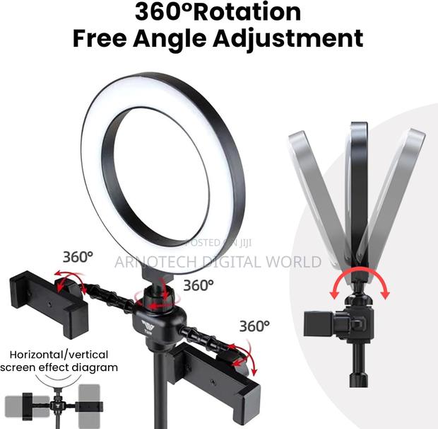 Desktop Ring Light With Dual Phone Holder Adjustable Tripod Stand - thumbnail 3