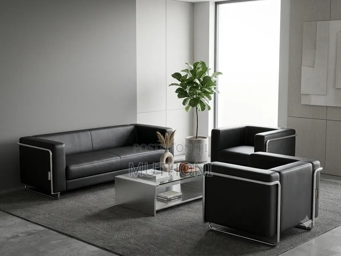 Black Leather Give Seater Set Sofa