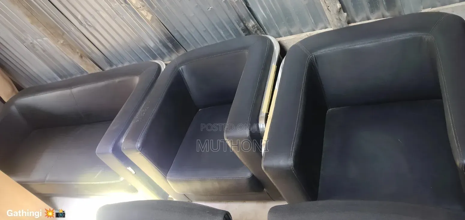 Black Leather Give Seater Set Sofa