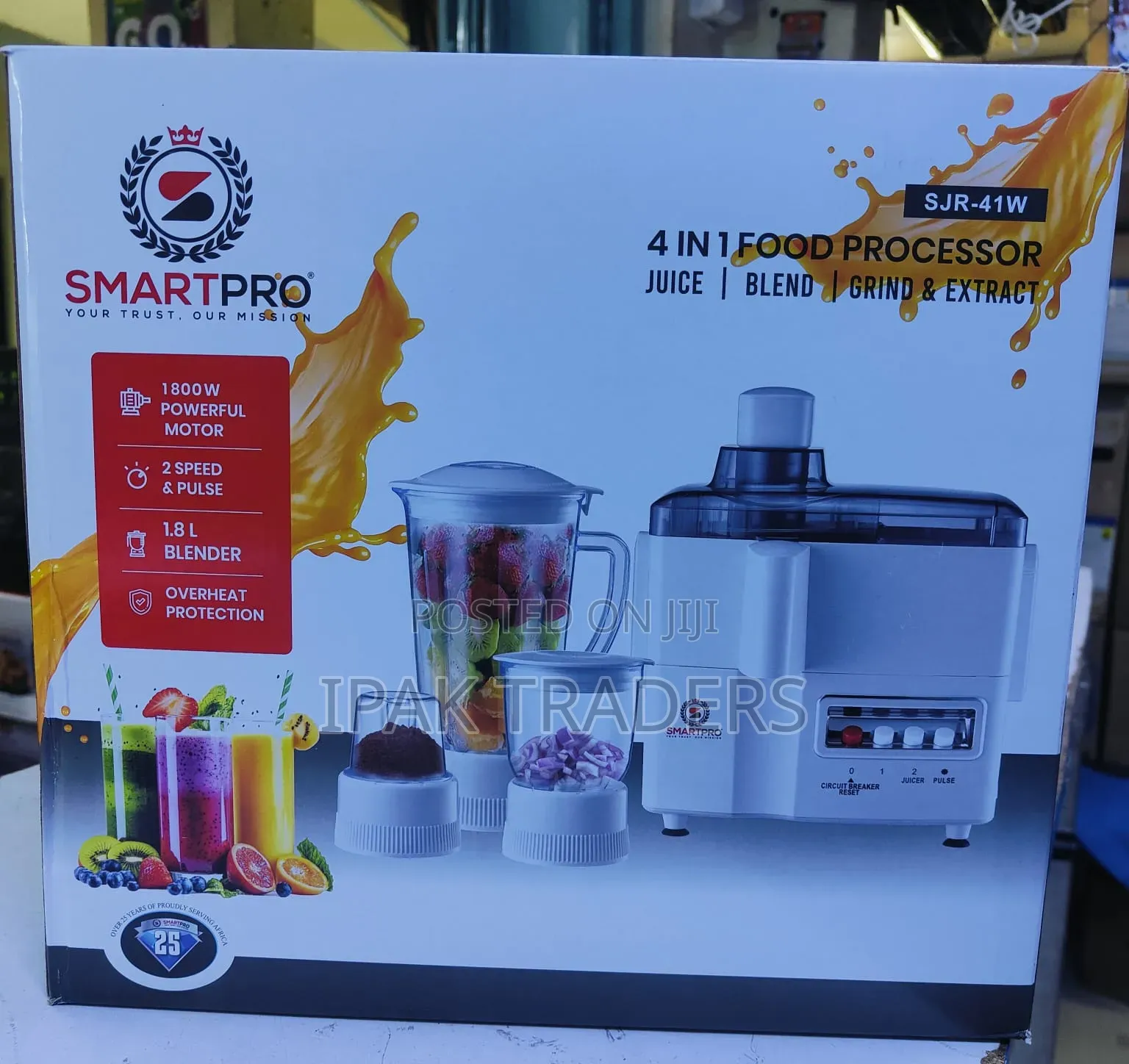 Smartpro 4-in-1 Juice Extractor – Juicer, Blender, Chopper (1000w)