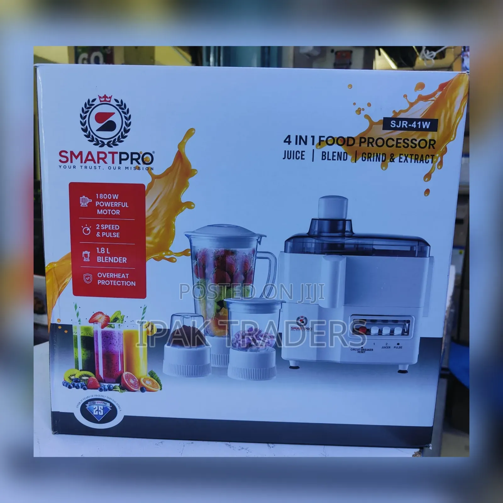 Smartpro 4-in-1 Juice Extractor – Juicer, Blender, Chopper (1000w)