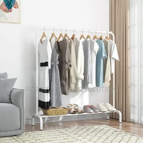 Aesthetic Single Pole Clothes Display Rack With Shoe Storage