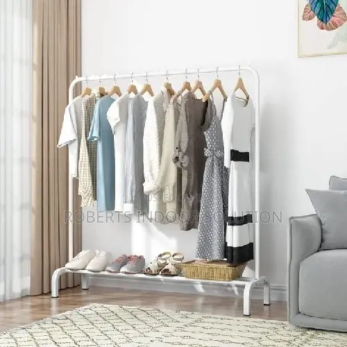 Aesthetic Single Pole Clothes Display Rack With Shoe Storage