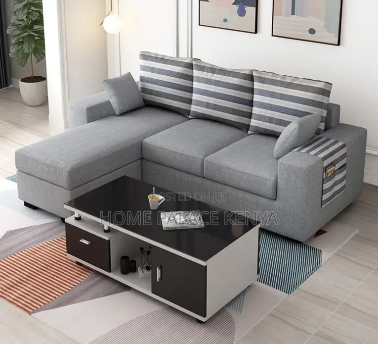 Home Sofa: Gray Spring Cushion L-Shaped Sectional Sofa