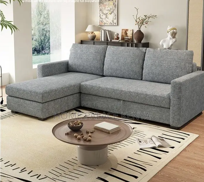 Home Sofa: Gray Spring Cushion L-Shaped Sectional Sofa