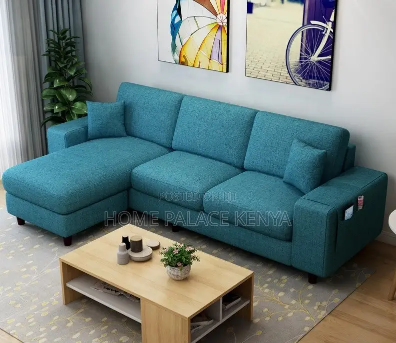 Home Sofa: Gray Spring Cushion L-Shaped Sectional Sofa