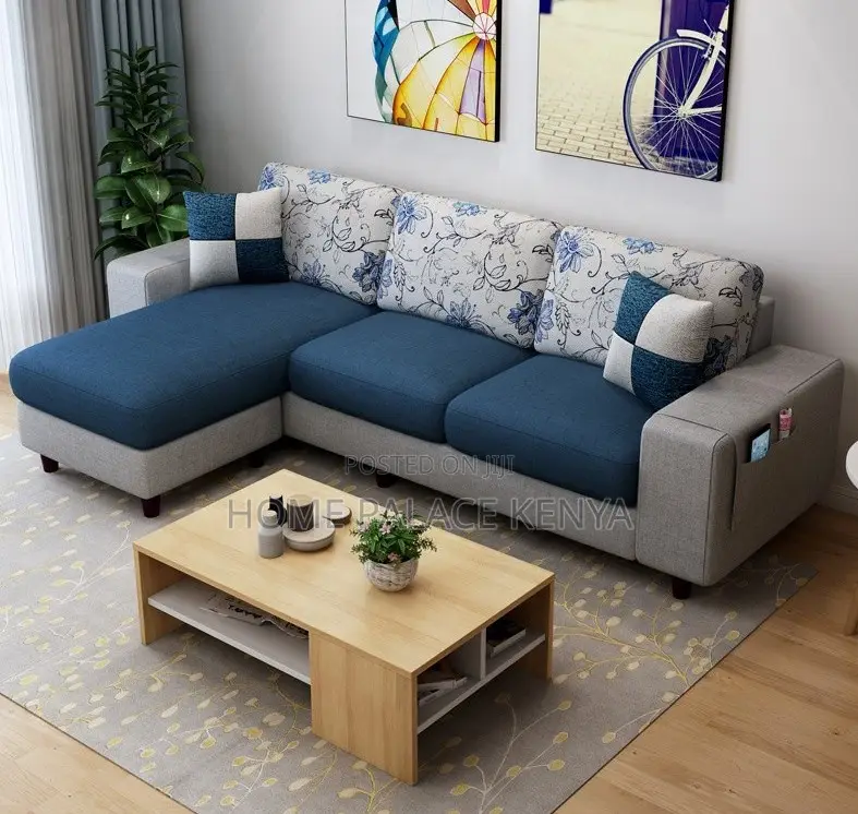 Home Sofa: Gray Spring Cushion L-Shaped Sectional Sofa