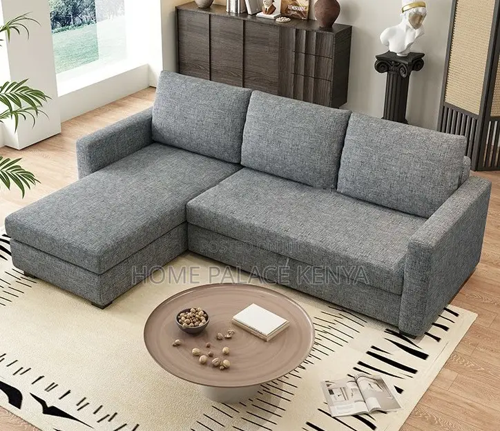 Home Sofa: Gray Spring Cushion L-Shaped Sectional Sofa