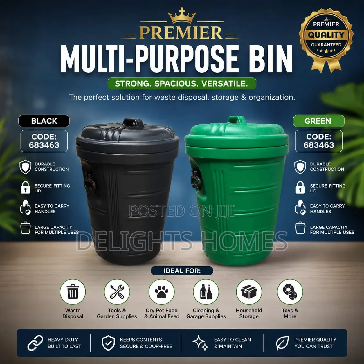 60litre Premier Black Dustbin-B