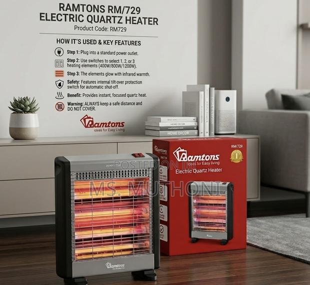 Rm729 Ramtons Electric 3 Bar Quartz Heater - thumbnail 2