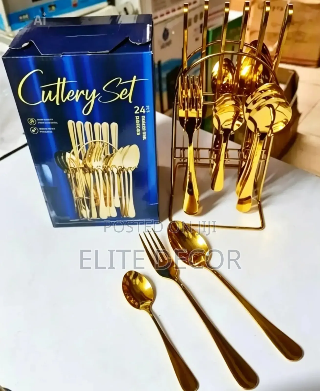 24 Pieces Gold Cutlery Set –Stainless Steel Spoon, Fork Knife Set