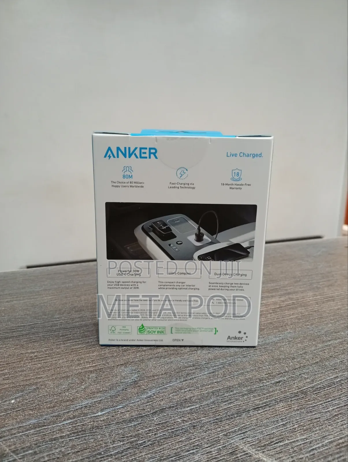 Anker 30w 2port USB-C Usba Car Charger