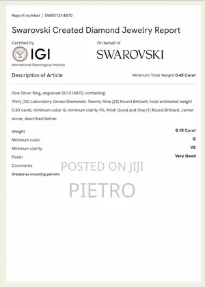 Swarovski Created Diamond Ring – Igi Certified (0.45 Ct)