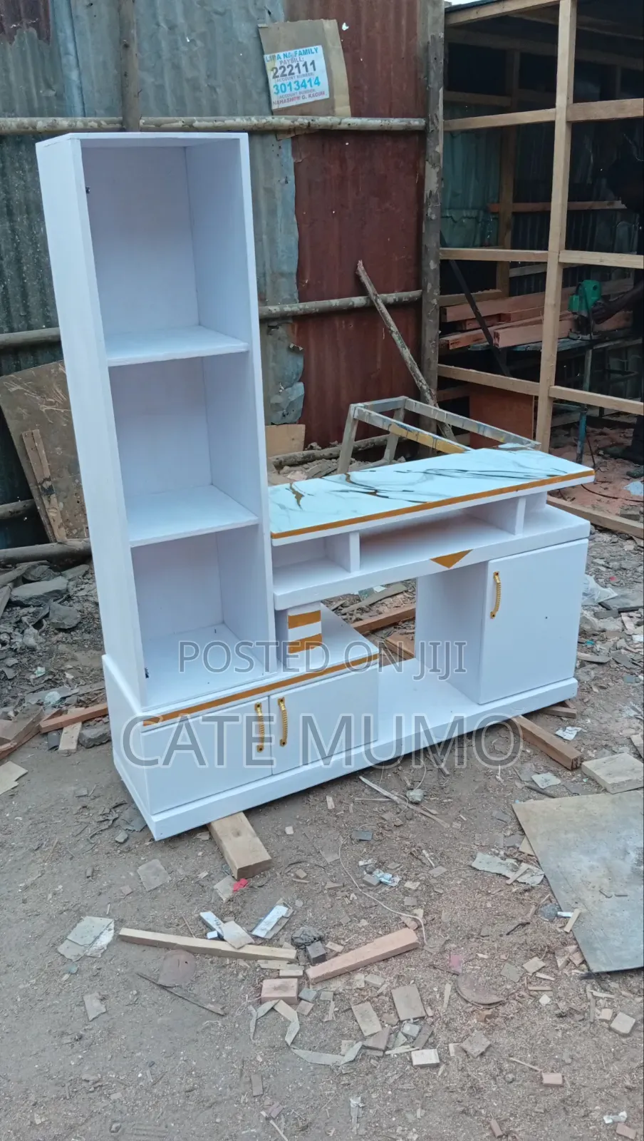 Tv Stand With Upper Drawers and a Mable Top