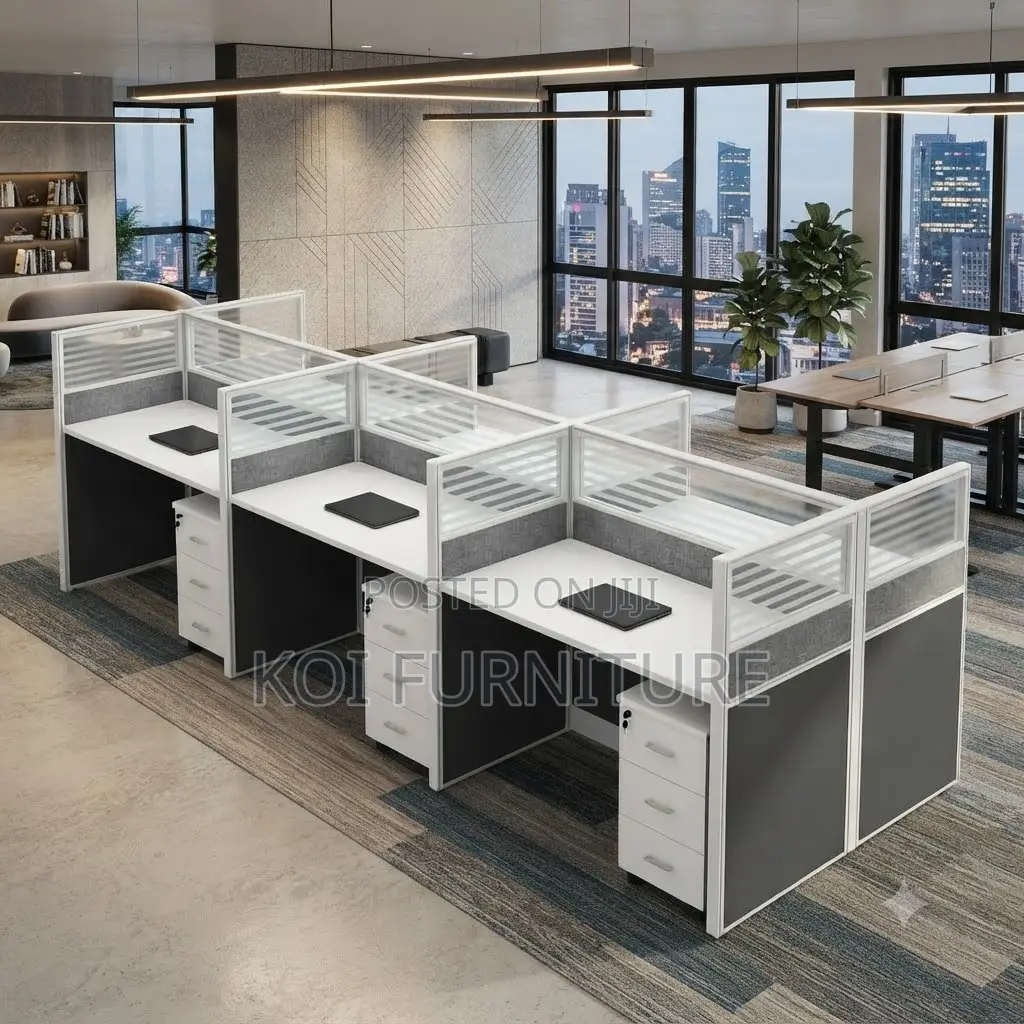 Office Desk; Six Users Modern Straight Way Office Workstation