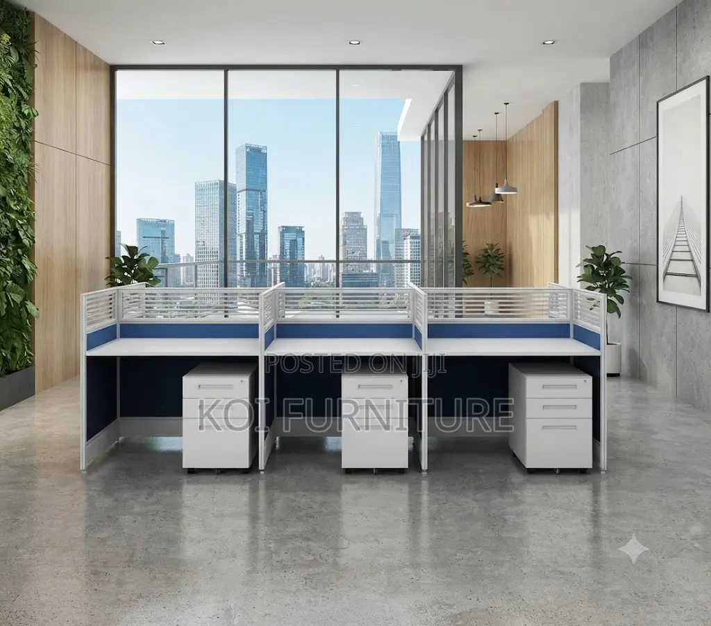 Office Desk; Six Users Modern Straight Way Office Workstation